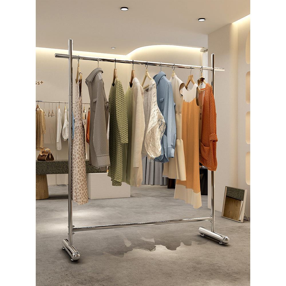 服装店展示架落地式不锈钢陈列架女装店中岛货架衣服架拉丝挂衣架