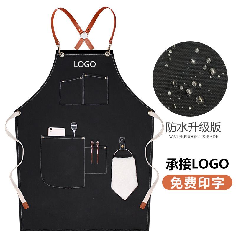 牛仔帆布抱婴袋围裙美发师专用高级感男士高端防水餐饮时尚工作服