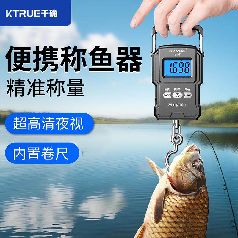 钓鱼手提电子秤75KG高精度家用市斤称鱼器可携式挂钩称随身弹簧秤