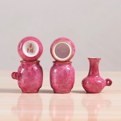 华胜堂 景德镇粉彩红轧道描金绣眼罐鸟食罐鸟具鸟杯水罐 鸟笼配件