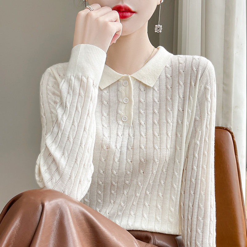 复古麻花POLO领长袖秋冬翻领毛衣气质休闲上衣潮大码针织打底衫女,女装/女士精品,POLO衫,淘宝优惠券,粉丝福利购,淘宝优惠卷