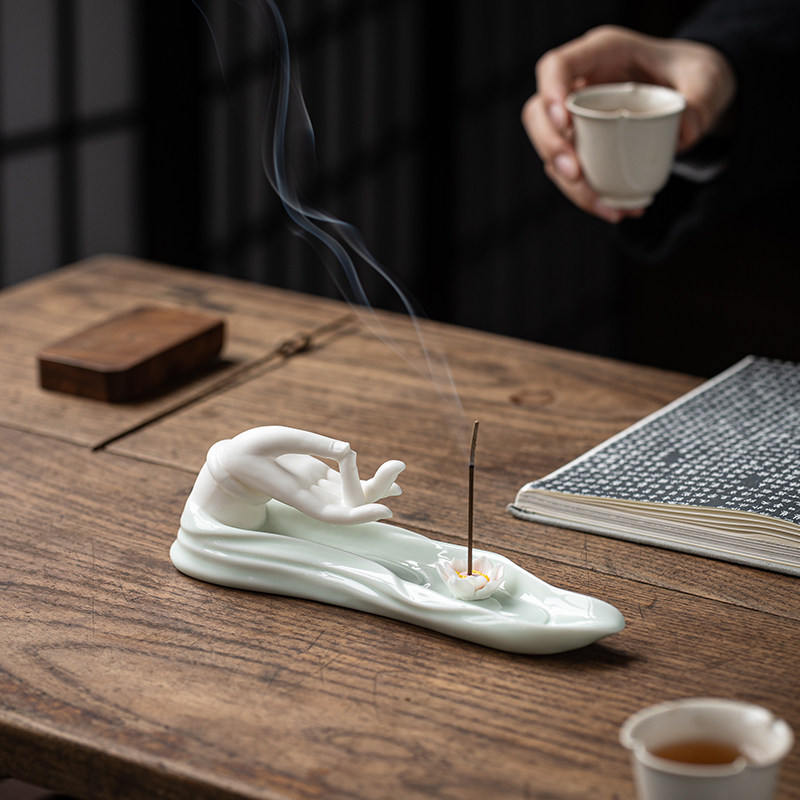 中式佛手线香插沉香檀香陶瓷禅意香薰炉香托香道香器茶桌茶台摆件,家居饰品,装饰摆件,淘宝优惠券,粉丝福利购,淘宝优惠卷