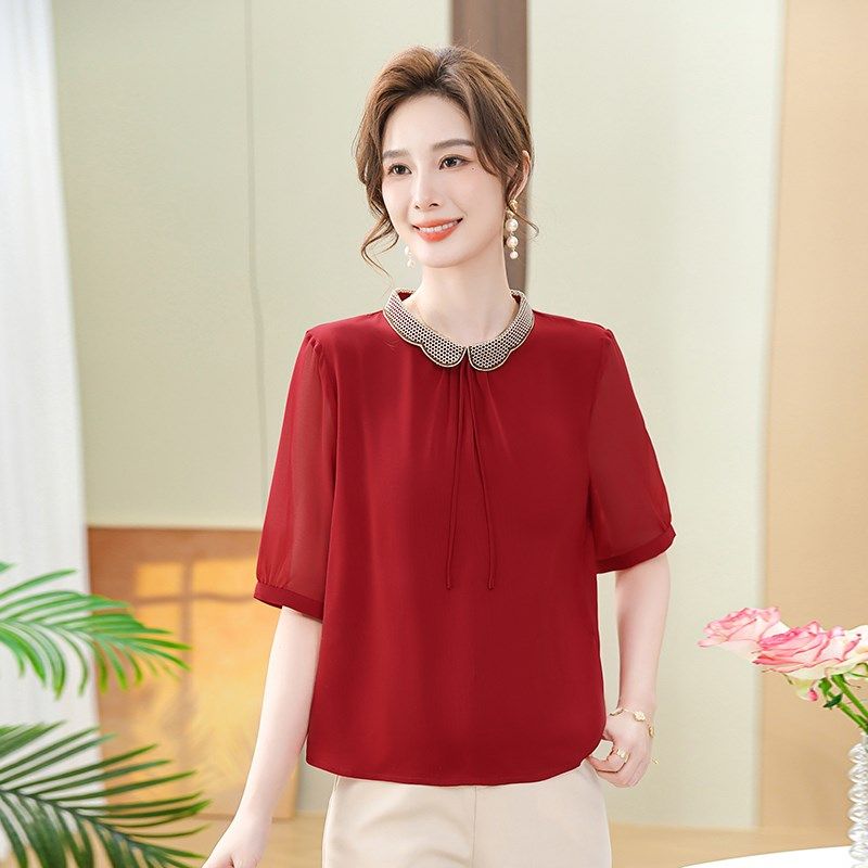 妈妈夏装洋气小衫中袖上衣中年女装时尚套装2025新款中老年雪纺衫,女装/女士精品,中老年女装,淘宝优惠券,粉丝福利购,淘宝优惠卷