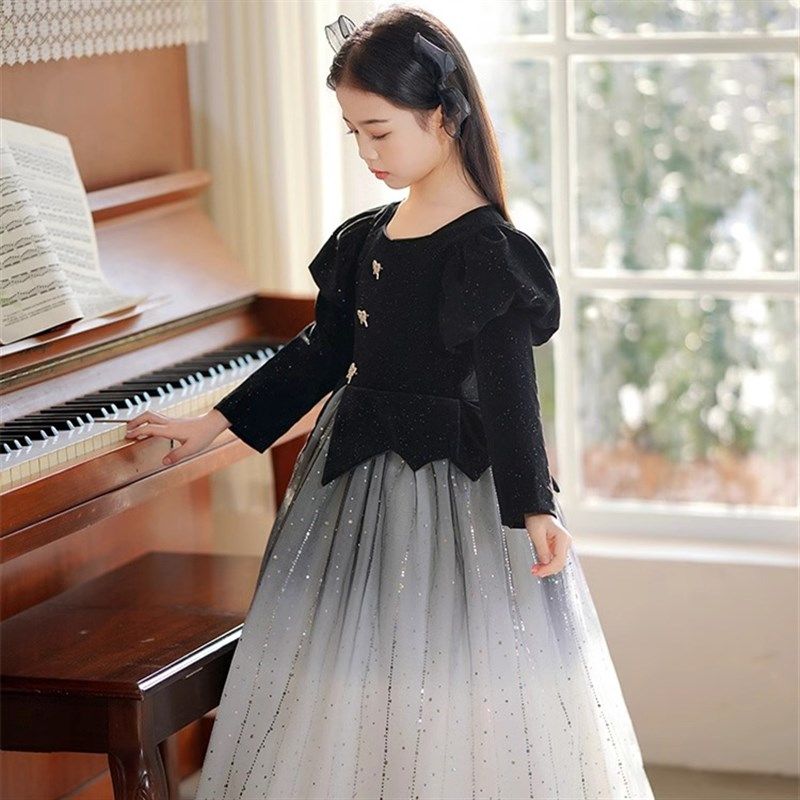 儿童礼服轻奢小众高端公主裙女童小主持人钢琴演奏礼服春季连衣裙