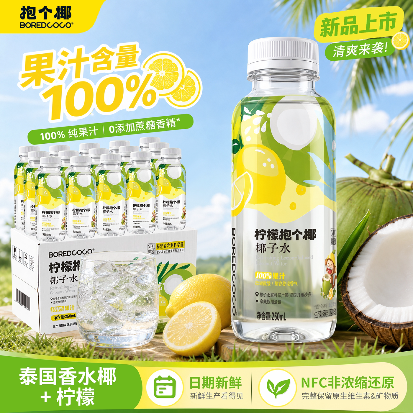 BOREDCOCO柠檬抱个椰椰子水果汁