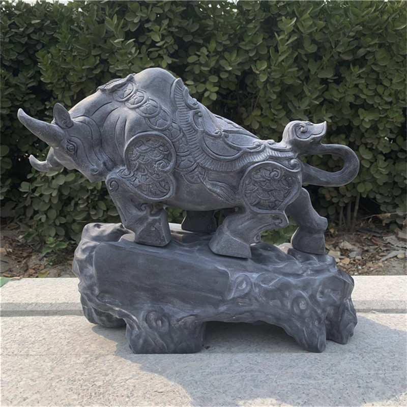 石牛摆件青石牛石材石头雕刻精雕工艺品厂家批发嘉祥石雕抬头牛