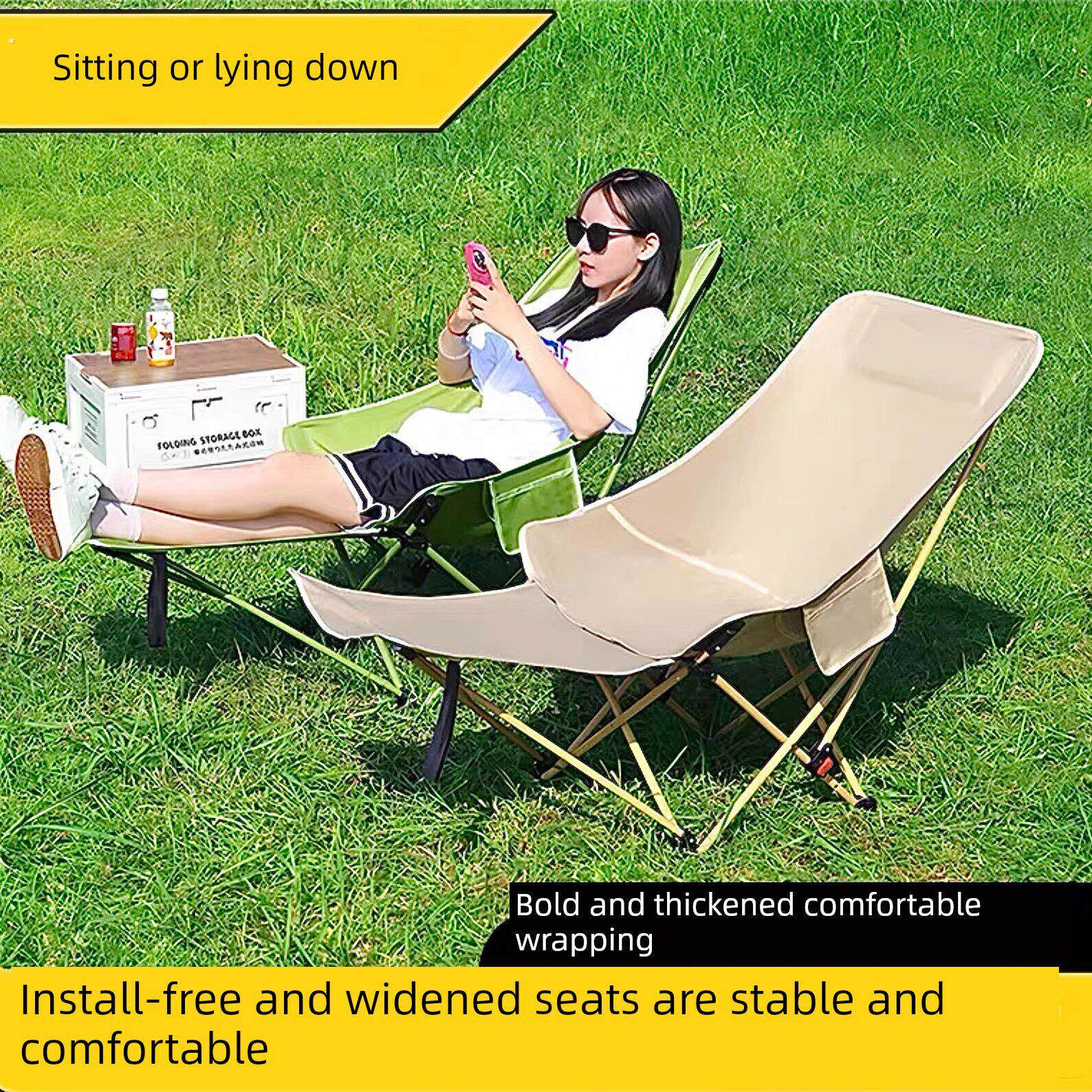 户外折叠椅躺椅承重500斤加厚大月亮椅子结实耐用300斤午休加粗款