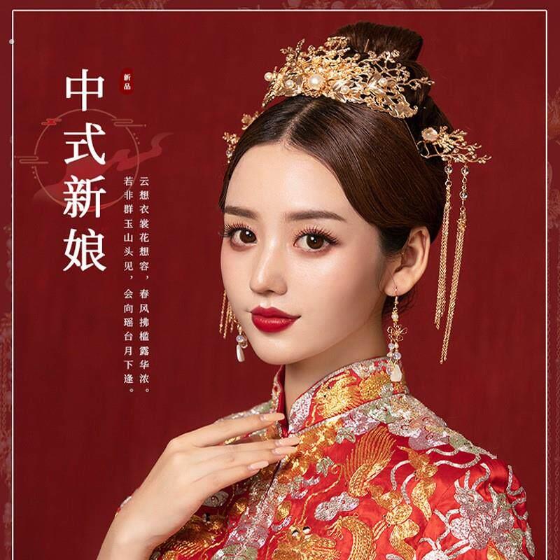 秀禾服头饰2024新款新娘中式婚礼简单大气秀禾步摇流苏结婚发饰女