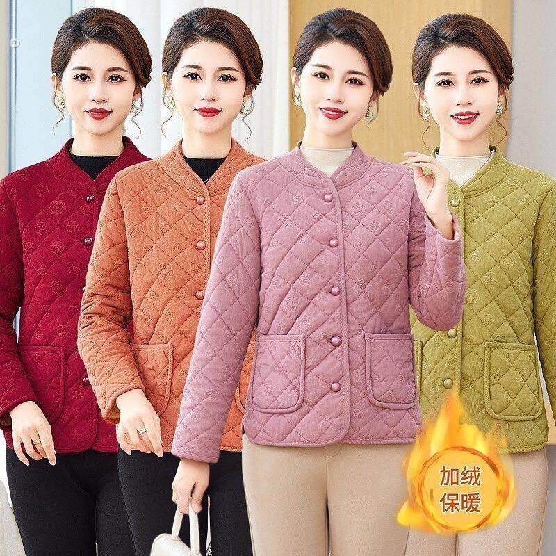 中年妈妈加绒加厚棉衣外套灯芯绒棉服2025冬季中老年女装棉袄内胆