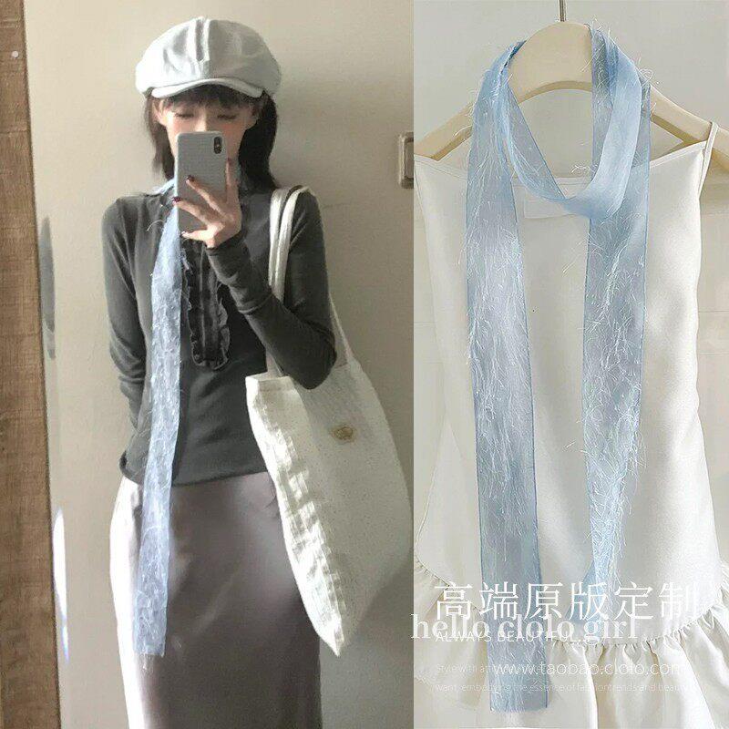 松弛感流沙长条丝巾飘带女春夏季甜美风蓝色小众装饰领巾配饰超长