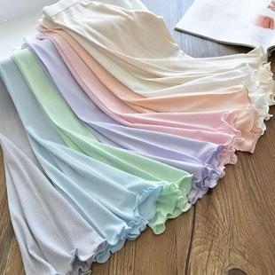 女童马卡龙木耳边冰丝坑条修身韩版打底裤儿童女宝宝薄款裤子