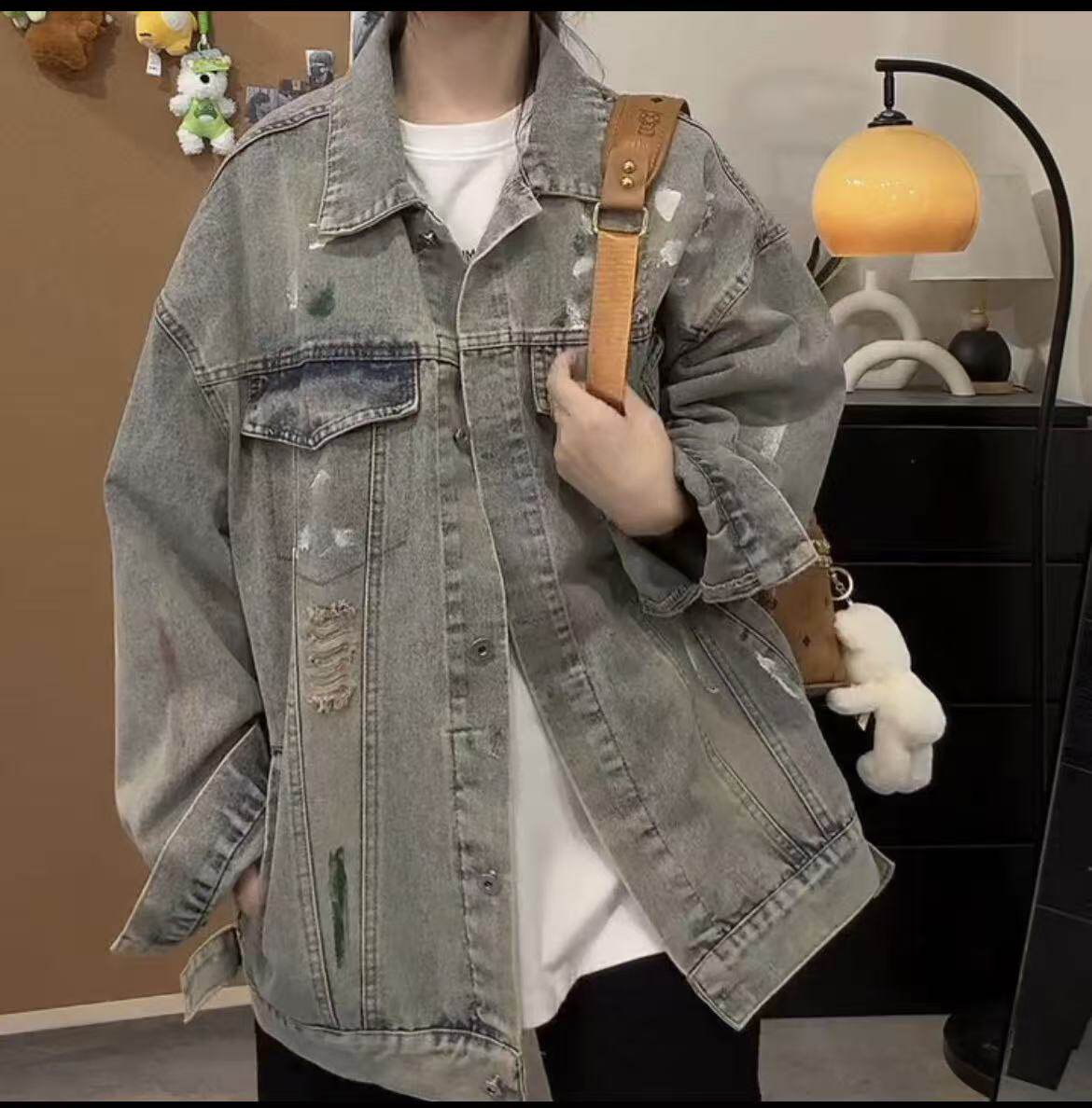 春秋季新款牛仔外套女涂鸦破洞