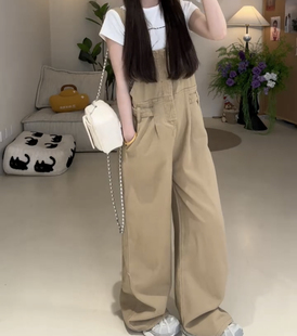 女百搭宽松牛仔直筒连体裤 慵懒风背带裤 美式 工装 潮 春季 阔腿裤 新款
