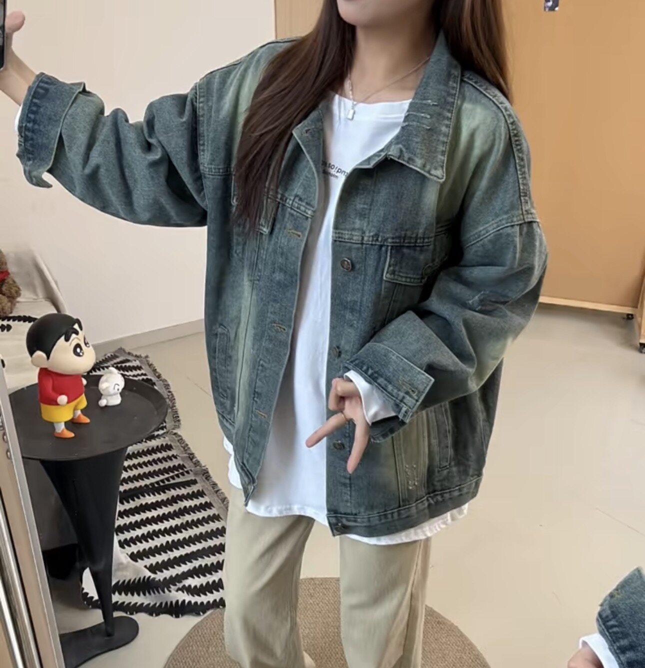春秋水洗复古牛仔外套女宽松夹克