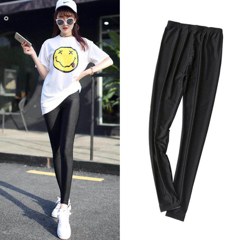 光泽女薄款踩脚打底皮健美女外穿高弹力妈妈老式春秋脚蹬