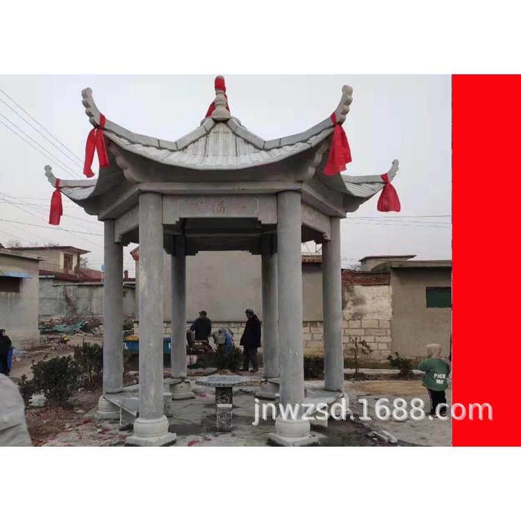 墓园六角石凉亭厂家 园林景观石雕石亭子价格 墓地龙柱亭子雕塑图