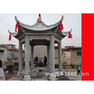 墓园六角石凉亭厂家 园林景观石雕石亭子价格 墓地龙柱亭子雕塑图