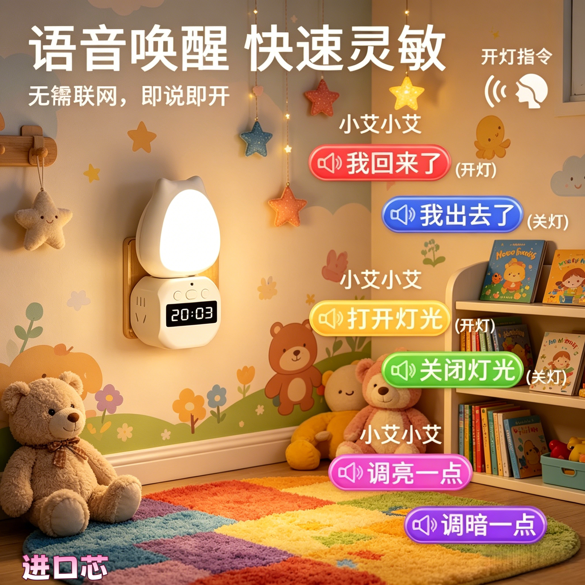 智能声控语音小夜灯台灯魔方插座