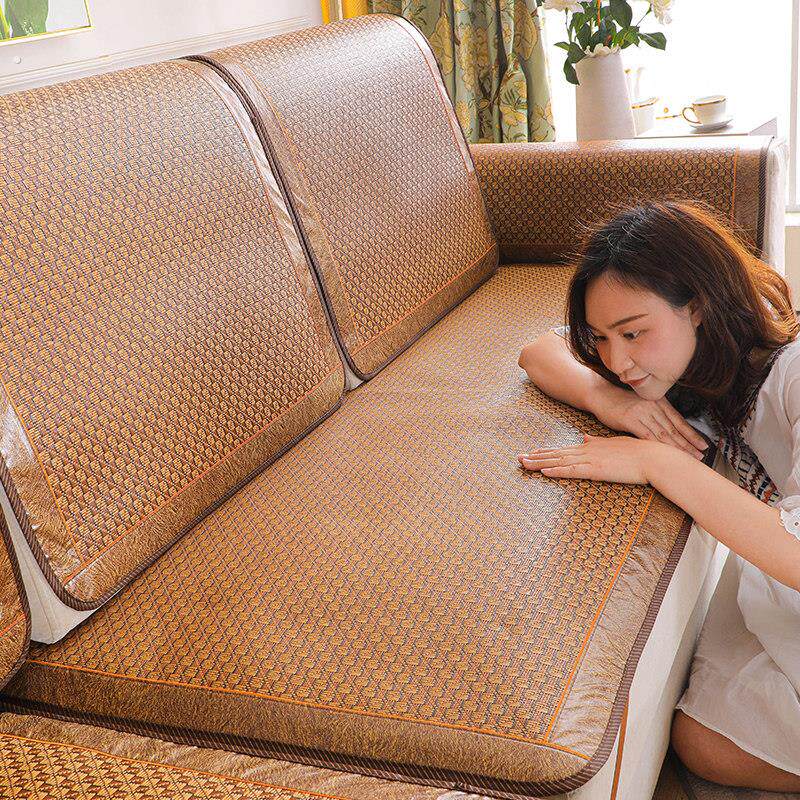 沙发坐垫夏季凉席夏季风格简单现代冰丝藤竹座垫皮革防滑客厅套