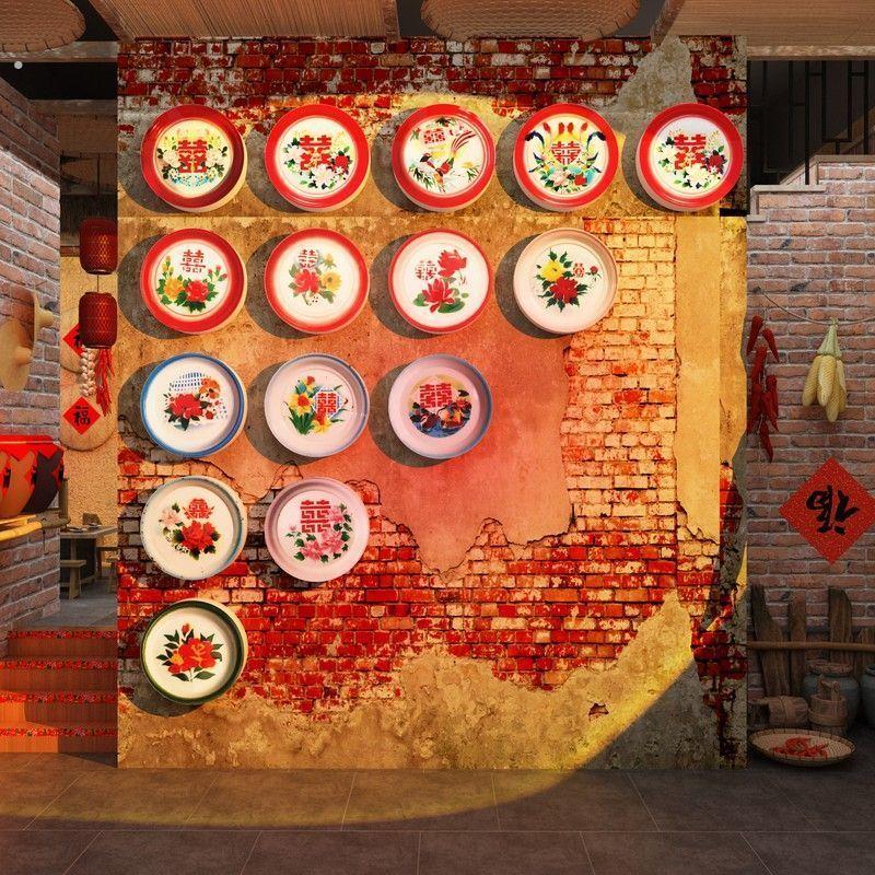 搪瓷盘东北墙面装饰铁锅炖餐饮壁画贴破店80年代怀旧老物件供销社