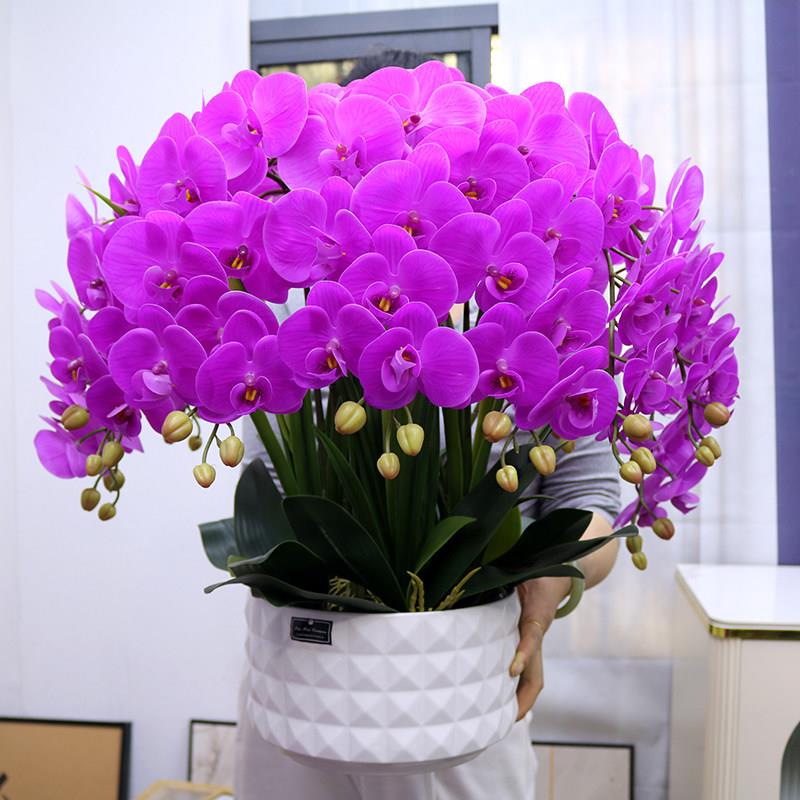 仿真蝴蝶兰大盆保湿手感装饰花客厅花艺电视柜玄关假花前台摆设花