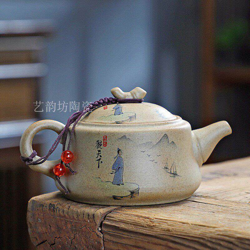 日春粗陶茶壶功夫茶具配件紫砂壶老陶泥复古手把壶家用办公侧把壶