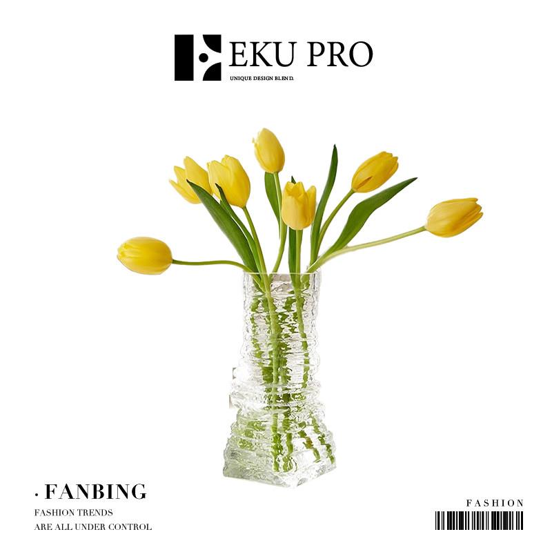 EKU PRO·梵冰·岩石块玻璃花瓶摆件轻奢干燥花装饰品高级 |Fanbi