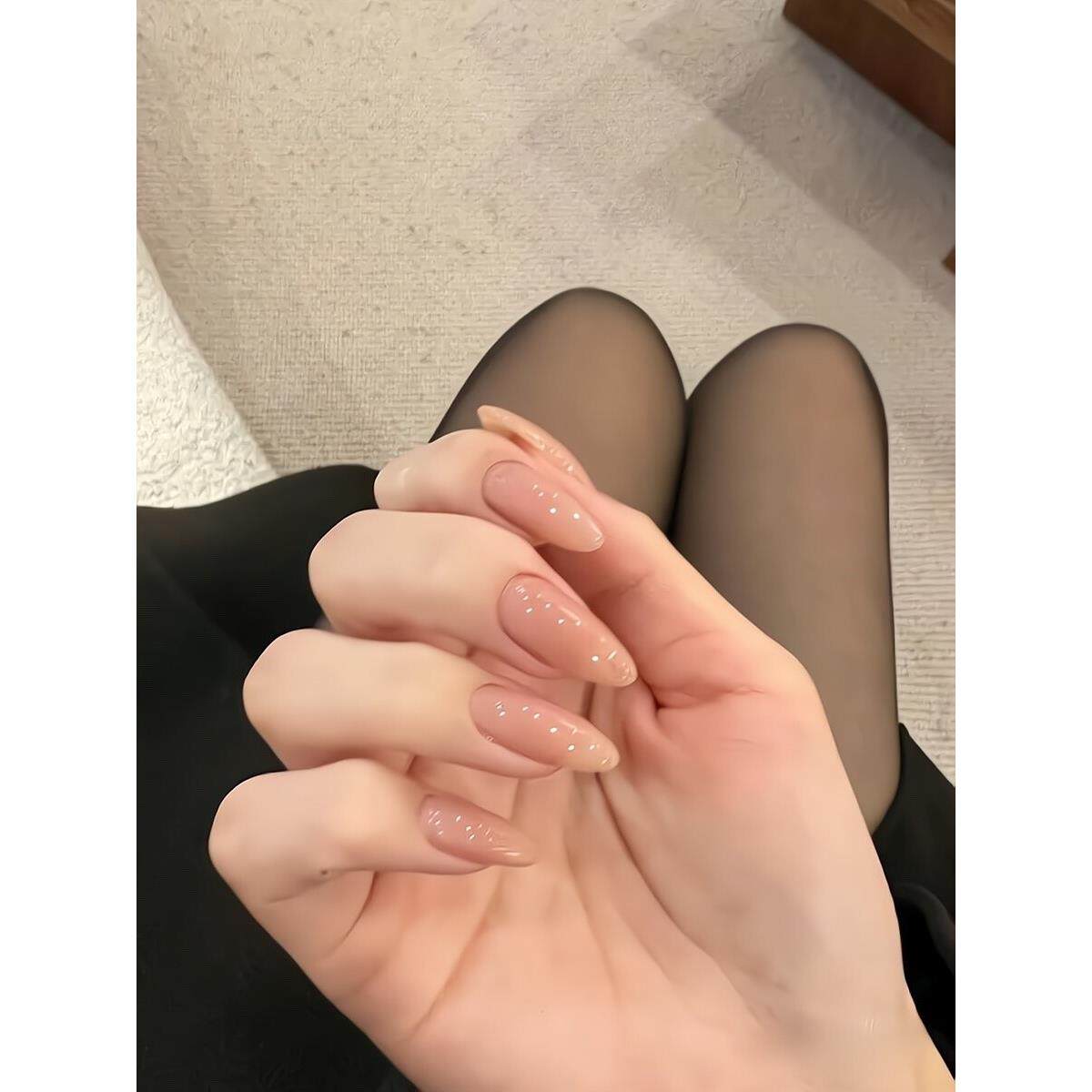 冰透裸色手工穿戴甲中长款美甲穿戴式2025新年款高级新娘孕妇可用