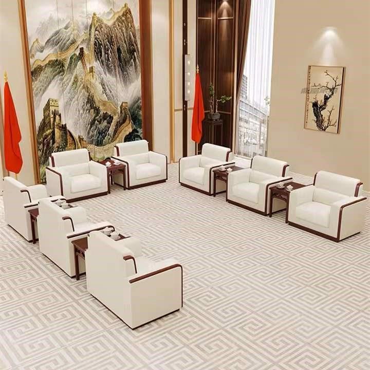 办公室沙发贵宾接待会客真皮洽谈休息区单人位办公沙发茶几组合