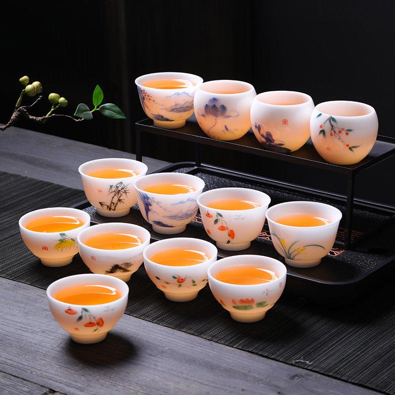 手绘冰种玉瓷主人杯高档个人专用品茗杯德化白瓷家用喝茶杯单杯女