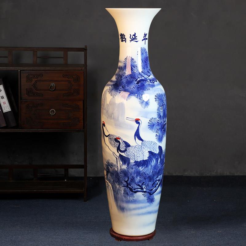 景德镇陶瓷器手绘青花瓷落地大花瓶客厅家居装饰品摆件乔迁开业