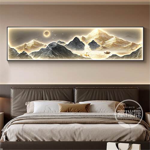 卧室床头挂画背靠金山装饰画现代轻奢主卧房间高档客厅背景墙壁画