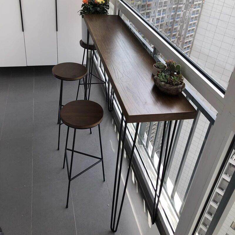 简约实木靠墙吧台桌家用现代风格铁艺组合 长180cm优惠套餐咖啡厅