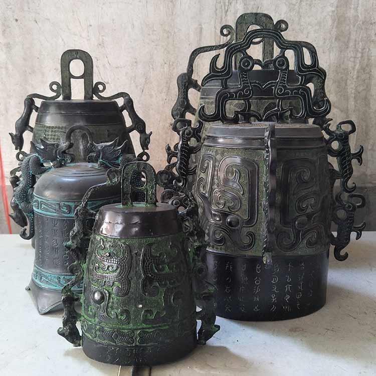 仿古青铜器编钟 铜四虎钟 双龙编钟乐器摆件模型家居装饰品工艺品