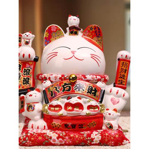大号电动摇手存钱两用招财猫摆件新店开业礼品前台陶瓷大号发财猫