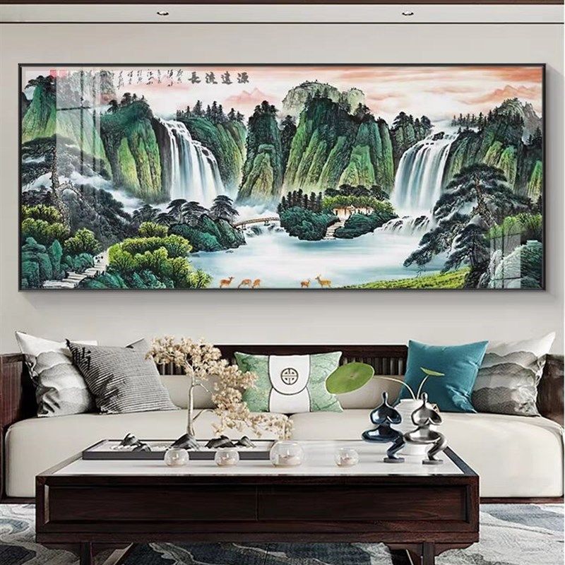 山水画客厅沙发背景墙装饰画源远流长办公室挂画聚财旺财茶室壁画,家居饰品,现代装饰画,淘宝优惠券,粉丝福利购,淘宝优惠卷