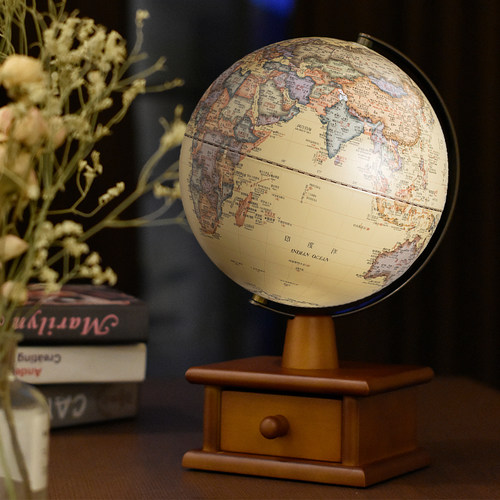 20cm高清复古浮雕中英文fun充电触控LED灯AR地球仪学生用柜子摆件