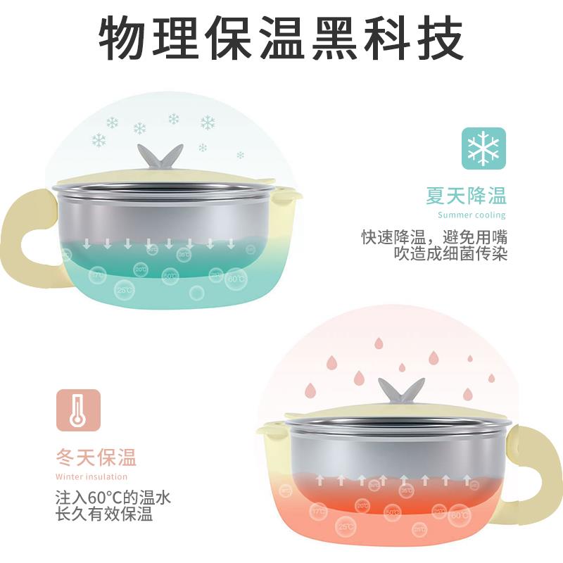 婴儿辅食碗宝宝吃饭碗注水保温餐盘套装防摔不锈钢吸盘碗儿童餐具