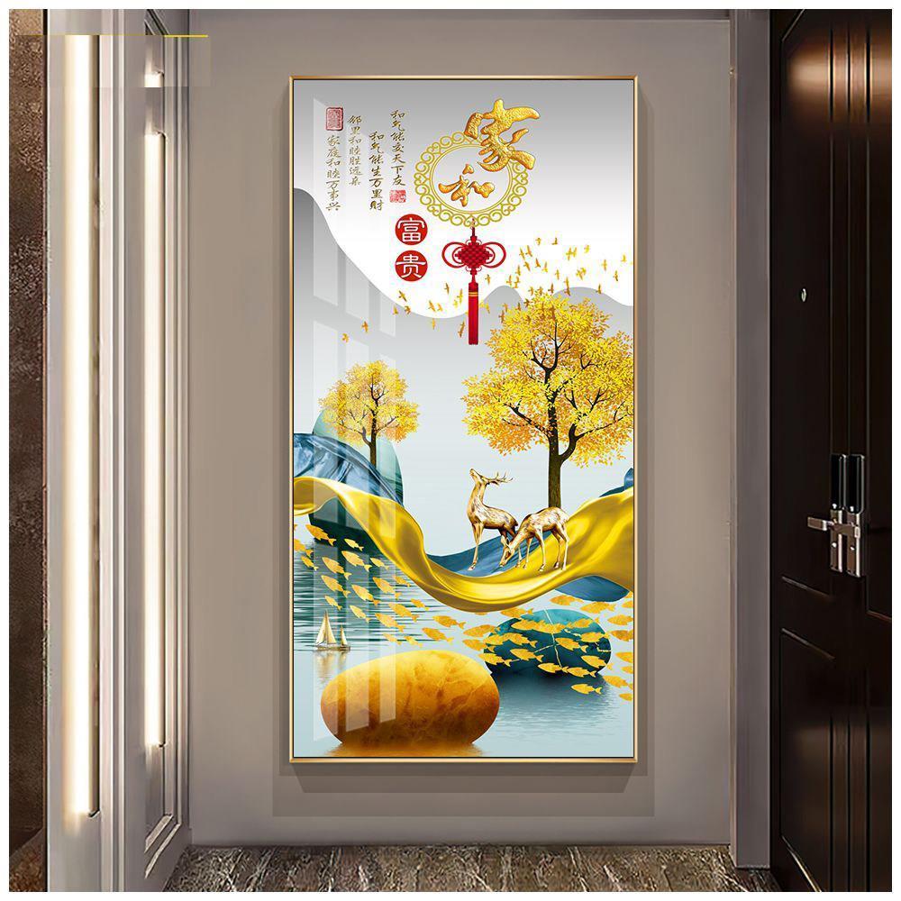 现代轻奢装饰画入户玄关装饰画走廊过道高档壁画客厅竖板挂画