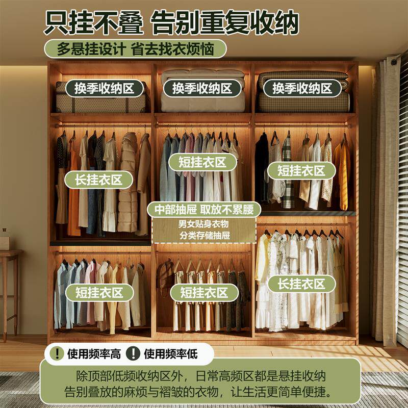 实木衣柜推拉门橡木定制家用卧室北欧新款2025年爆款滑移门柜子