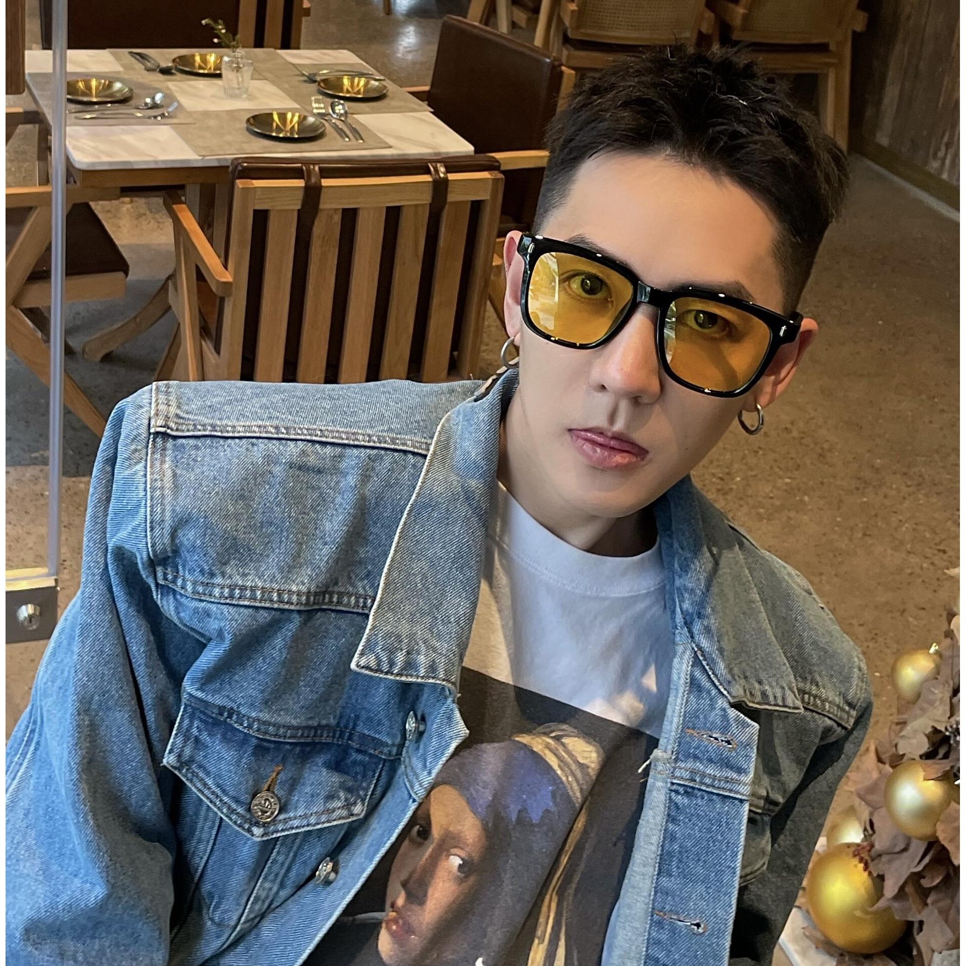 韩版黄色太阳眼镜太阳眼镜女夏偏光方形2026年新款潮男网红眼镜大