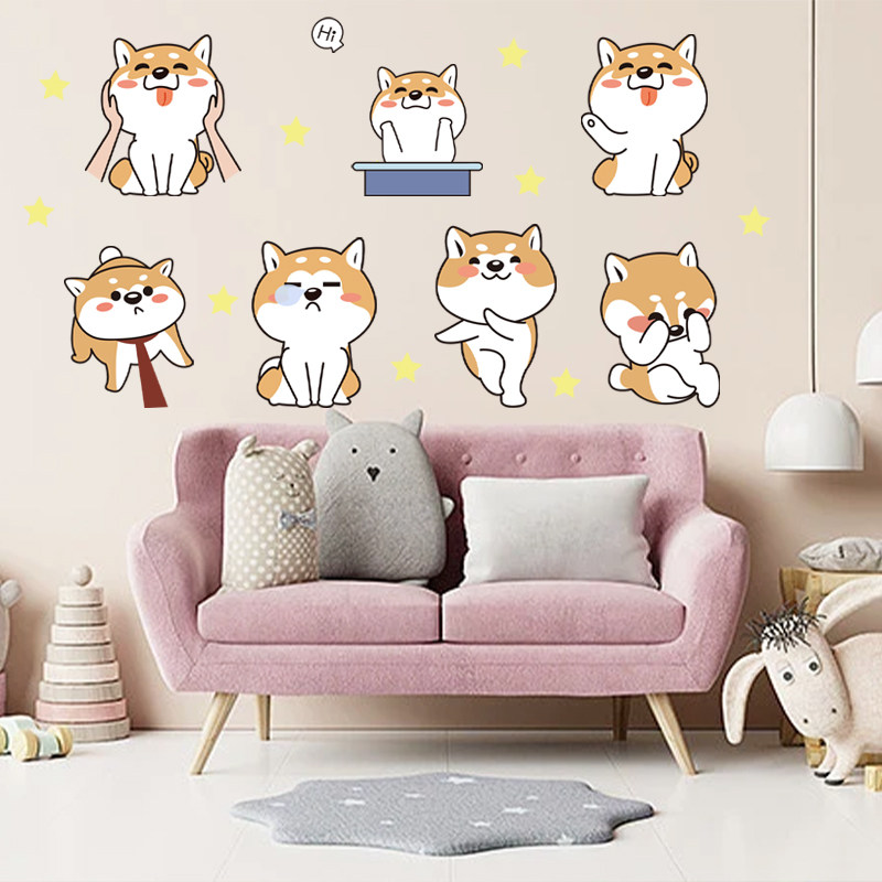创意抽象卡通小动物儿童房装饰贴画简约狗狗卧室布置不透明墙贴纸,家居饰品,软装墙贴,淘宝优惠券,粉丝福利购,淘宝优惠卷