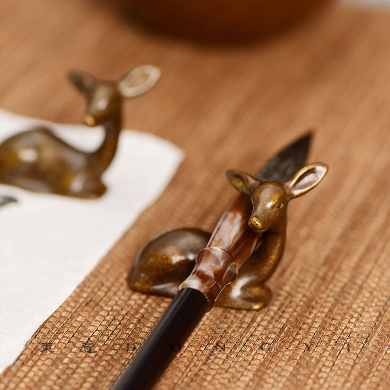 东意文房 黄铜书房小卧鹿笔搁笔架镇纸尺国画书法书房摆件毛笔托,文具电教/文化用品/商务用品,笔搁,淘宝优惠券,粉丝福利购,淘宝优惠卷