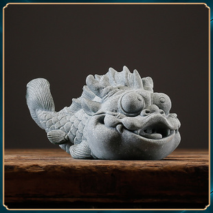 青砂石鱼缸造景龙鱼精品茶宠摆件 家居祝福创意送礼桌面镇纸 鱼龙