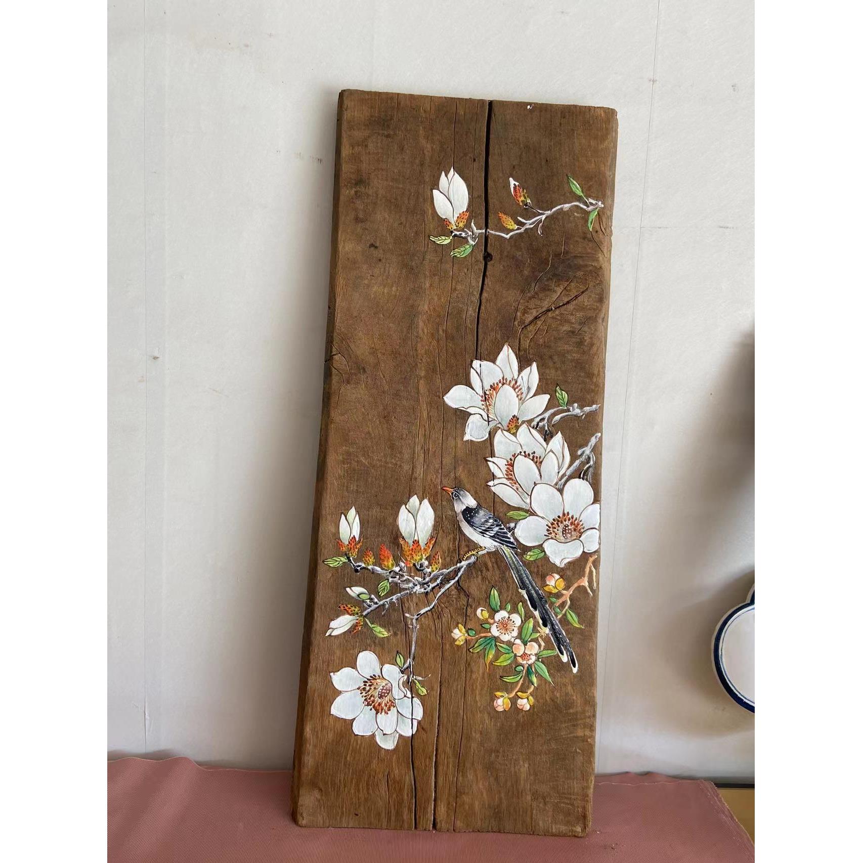 稻谷板老门板风化木手绘漆画墙面装饰工艺挂画复古怀旧壁饰老挂件
