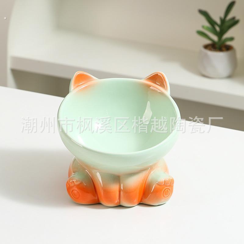 渐层猫碗陶瓷保护颈椎猫咪碗猫食盆水碗猫盆狗碗斜口宠物碗防打