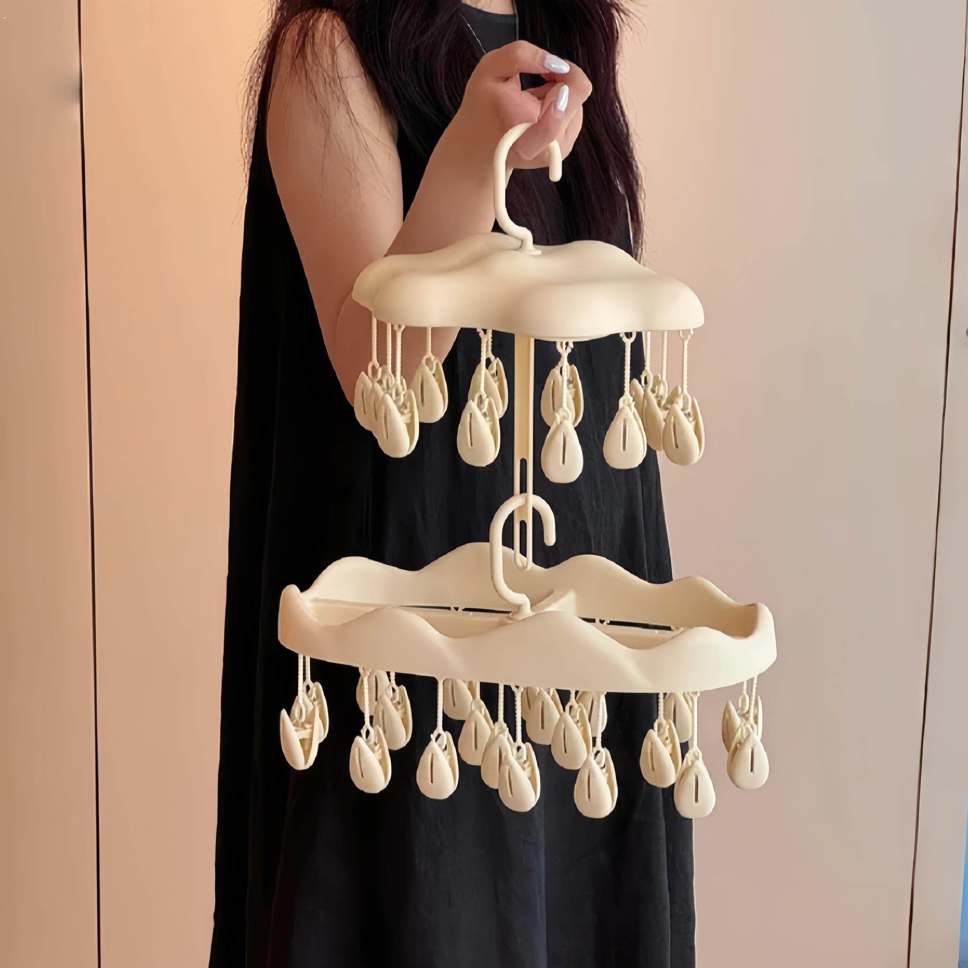 家用云朵旋转晾晒架多功能防风收纳神器婴儿袜子夹多层可连接架子