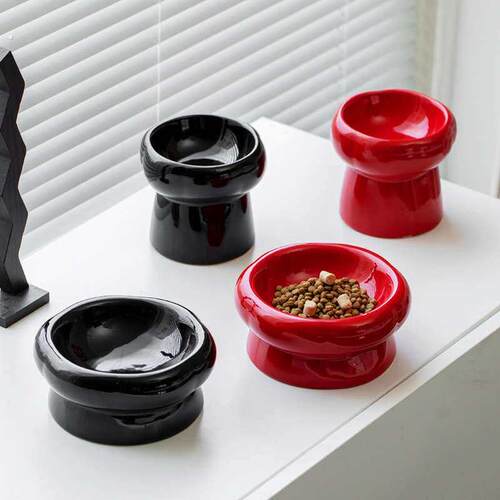 陶瓷猫碗高低脚防打翻护颈椎猫粮碗猫咪狗猫盆饮水双碗宠物用品碗