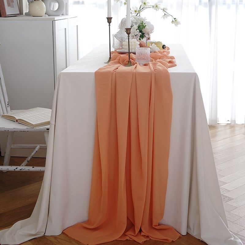 牛油果绿橘色雪纺桌布婚庆甜品台装饰桌旗户外舞台拱门挂背景布幔,居家布艺,桌布,淘宝优惠券,粉丝福利购,淘宝优惠卷