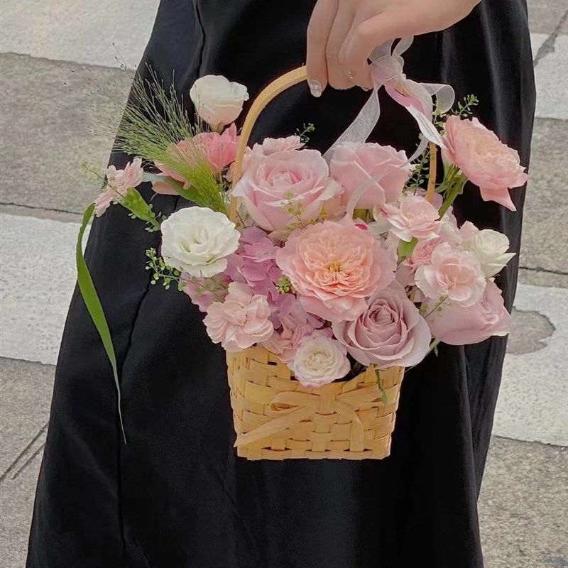 教师节韩式木片编织手提蝴蝶结迷你小篮子花篮田园花园提花文艺手,家居饰品,花篮,淘宝优惠券,粉丝福利购,淘宝优惠卷
